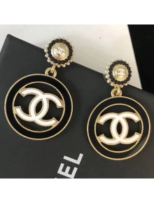 Chanel Acrylic Circle CC Pendant Short Earrings White/Black/Gold 2019