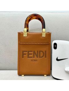 Fendi Sunshine Leather Mini Shopper Tote Bag Brown 2021