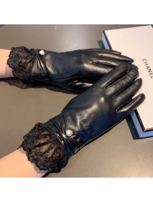 Chanel Lambskin and Cashmere Lace Pearl Gloves 04 Black 2020