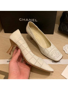Chanel Vintage Perforated Leather Pumps 7cm White 2021