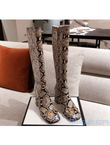 Gucci Python Print Leather Knee-high Boot with Horsebit and 7.5cm Heel 2021