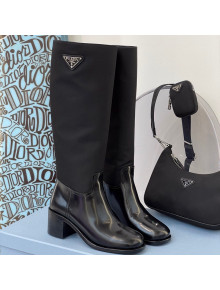 Prada Brushed Leather and Nylon High-Leg Boots 2021