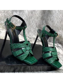 Saint Laurent Stone Embossed Leather High-Heel Sandals 10cm Green 2021 21