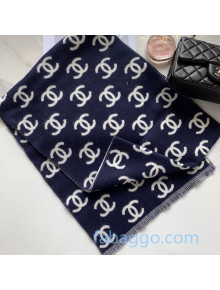 Chanel CC Allover Wool Cashmere Scarf 35x180cm Blue 2020