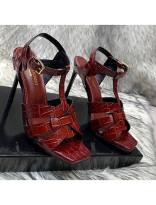 Saint Laurent Stone Embossed Leather High-Heel Sandals 10cm Burgundy 2021 24