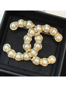 Chanel Pearls Crystal CC Brooch White/Gold 2019
