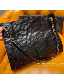 Saint Laurent Niki Medium Shopping Bag in Crinkled Vintage Leather 577999 Black 2019