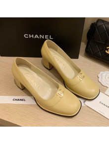 Chanel Vintage Calfskin Round CC Pumps 7cm Yellow 2021