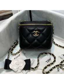 Chanel Lambskin Small Vanity Case with Camellia Chain AP2158 Black 2021