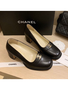 Chanel Vintage Calfskin Round CC Pumps 7cm Black 2021
