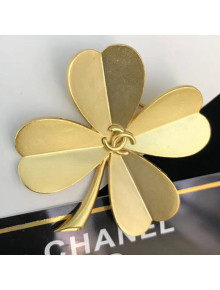 Chanel Vintage Golden Four Leaf Clover Shaped Brooch 2019