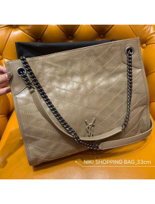 Saint Laurent Niki Medium Shopping Bag in Crinkled Vintage Leather 577999 Apricot 2019