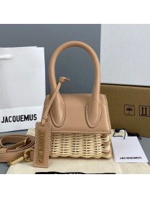 Jacquemus Le Chiquito Mini Top Handle Bag in Leather and Wicker Nude 2021