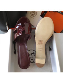 Hermes Patent Calfskin Leather Oasis Slipper Sandals With 5cm Heel Burgundy