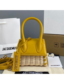 Jacquemus Le Chiquito Mini Top Handle Bag in Leather and Wicker Yellow 2021