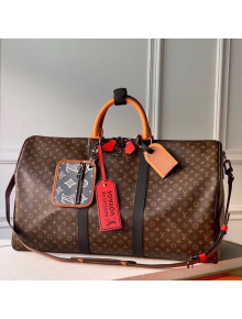Louis Vuitton Keepall Bandouliere 50 Travel Bag in Brown Monogram Canvas M56856 2020