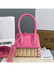 Jacquemus Le Chiquito Mini Top Handle Bag in Leather and Wicker Pink 2021