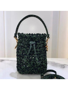 Fendi Mon Tresor Strips Interlace Mini Bucket Bag Green/Black 2020 