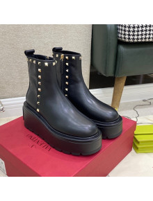 Valentino Uniqueform Calfskin Platform Ankle Boots Black 2021