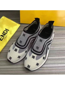 Fendi FF Embroidered Mesh Slip-on Sneakers White 2019