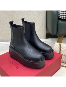 Valentino Uniqueform Leather Platform Ankle Boots All Black 2021