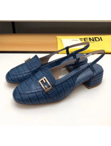 Fendi Crocodile Pattern Calfskin Promenade Slingbacks Loafers With 4cm Heel Blue 2020