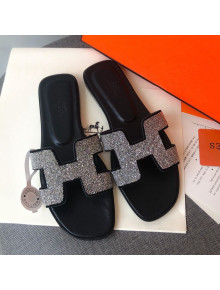 Hermes Oran Crystal Suede Slide Sandal Silver 2021 13
