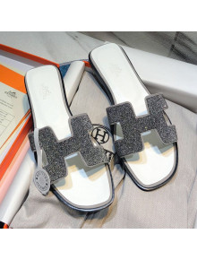 Hermes Oran Crystal Suede Slide Sandal Silver 2021 15