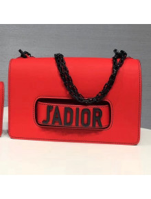 Dior "J'ADIOR" Flap Bag In Red Calfskin with Black Metal 2018