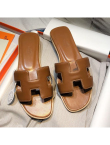 Hermes Oran Classic Calfskin Flat Slide Sandal Brown 2021 01