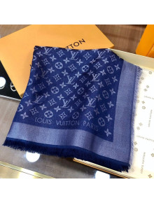 Louis Vuitton Shiny Silver Monogram Shawl Scarf 142x142cm Denim Blue 2021
