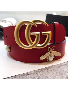 Gucci Gancio Bee Belt with GG Buckle 40mm Red