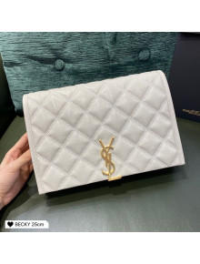Saint Laurent Becky Chain Bag in Diamond-Quilted Lambskin 629426 White 2020