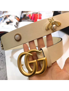 Gucci Gancio Bee Belt with GG Buckle 40mm White