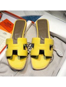Hermes Oran Classic Calfskin Flat Slide Sandal Yellow 2021 07
