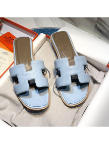 Hermes Oran Classic Calfskin Flat Slide Sandal Blue 2021 08