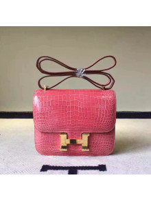 Hermes 18cm/23cm Constance Bag in Crocodile Leather Rosy