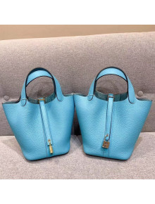 Hermes Picotin Lock 18cm/22cm in Clemence Leather with Silver/Gold Hardware Sky Blue(All Handmade)