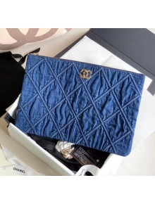 Chanel Maxi-Quilted Denim Medium Clutch Pouch Bag Blue 2020