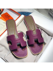 Hermes Oran Classic Calfskin Flat Slide Sandal Purple 2021 09