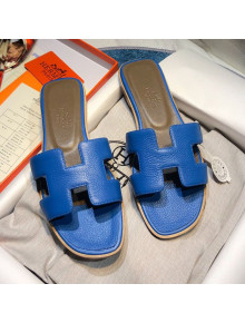 Hermes Oran Classic Calfskin Flat Slide Sandal Blue 2021 10
