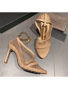 Bottega Veneta Leather Trimmed Mesh D'Orsay Layer Sandals Beige 2020