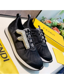 Fendi FFreedom Silk Crystal F Slip-on Sneakers Black 2019