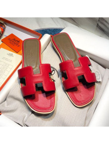 Hermes Oran Classic Calfskin Flat Slide Sandal Red 2021 12