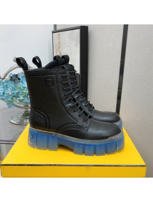 Fendi Calfskin FF Lug Sole Ankle Boots Black/Blue 2021