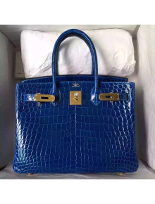 Hermes Birkin 30/35 Imported Crocodile Leather Bag Royal Blue (SHW)