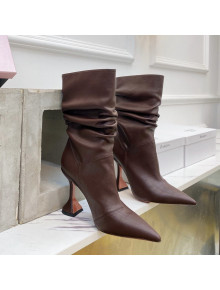 Amina Muaddi Pleated Calfskin Short Boots 9.5cm Brown 2021 111208
