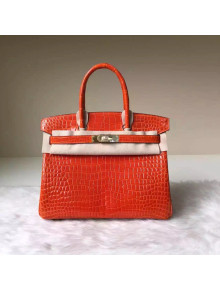 Hermes Birkin 30/35 Imported Matte Crocodile Leather Bag Orange (GHW)