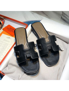 Hermes Oran Classic Calfskin Flat Slide Sandal Black 2021 14