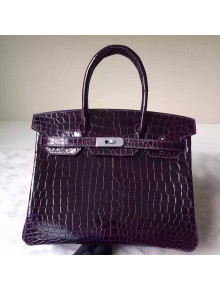 Hermes Birkin 30/35 Imported Crocodile Leather Bag Dark Purple